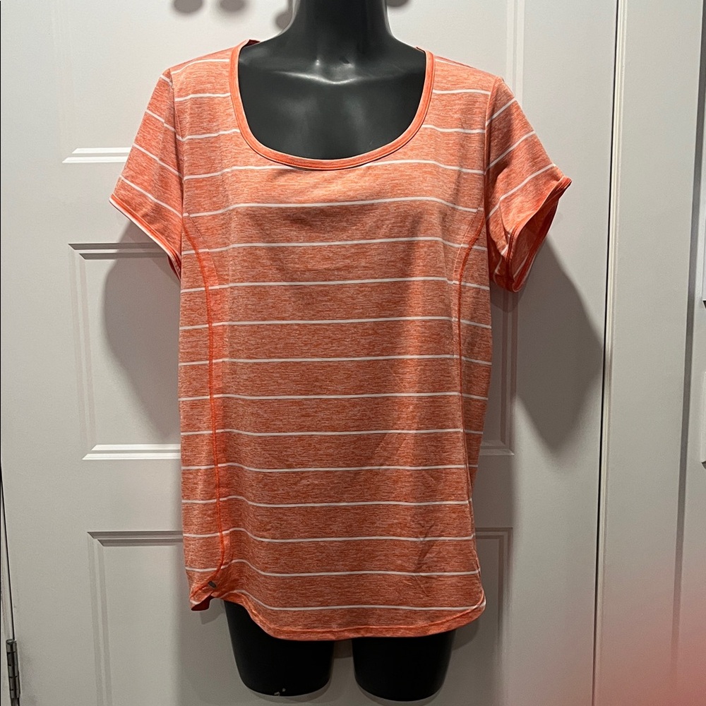 The North Face Women's Orange and White Striped Tee